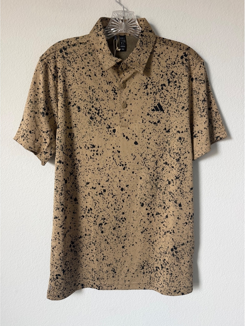 Adidas NWT Short Sleeve Black/Brown Stretch Jacquard Golf Polo Shirt Size S
